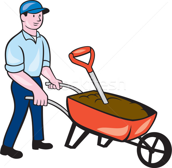 Gardener Pushing Wheelbarrow Cartoon Stock photo © patrimonio
