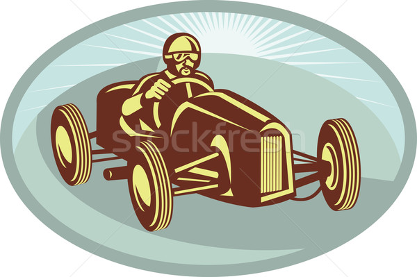Epocă cursa de masini şofer Racing ilustrare stil retro Imagine de stoc © patrimonio