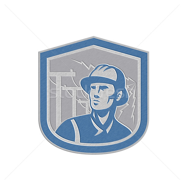 Metallic Power Lineman Repairman Shield Retro Stock photo © patrimonio