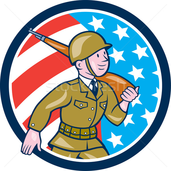 World War Two Soldier American Marching Cartoon Circle Stock photo © patrimonio