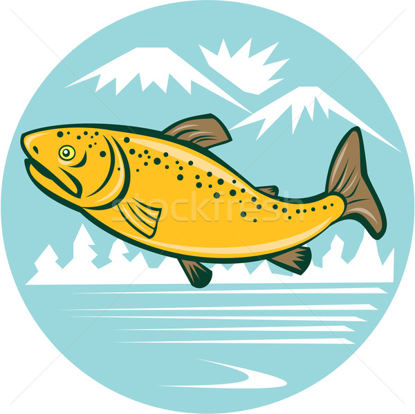 棕色 鱒魚 跳躍 圓 漫畫 插圖 商業照片 © patrimonio