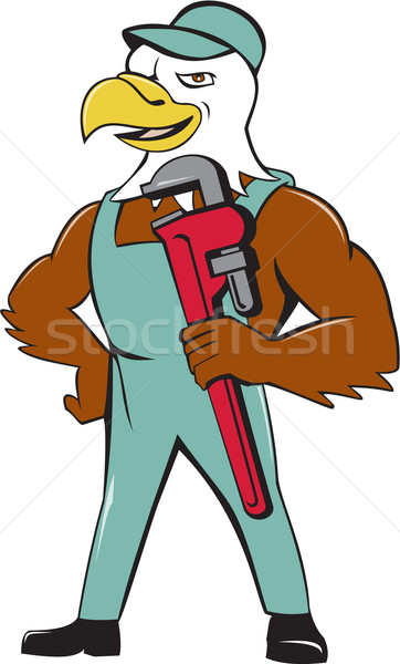 Bald Eagle Plumber Monkey Wrench Cartoon Stock photo © patrimonio