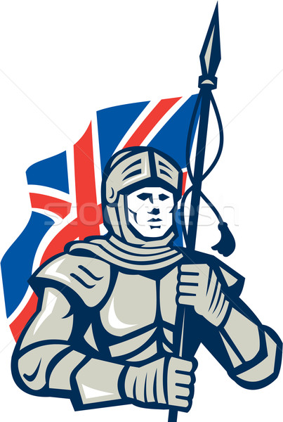 Lovag brit zászló retro illusztráció tele páncél Stock fotó © patrimonio