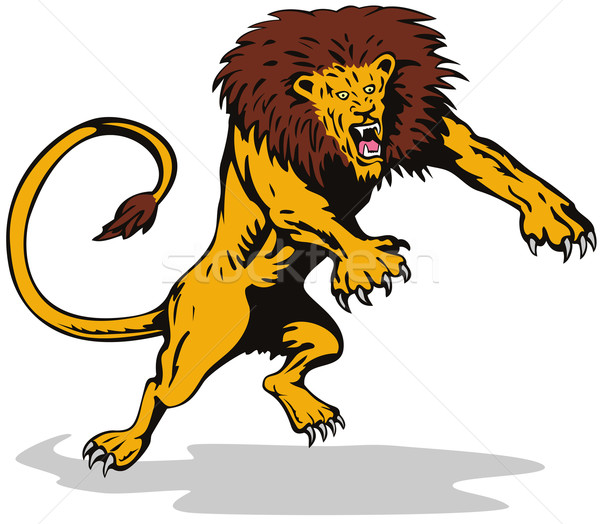 Lion Big Cat Attacking Retro Stock photo © patrimonio