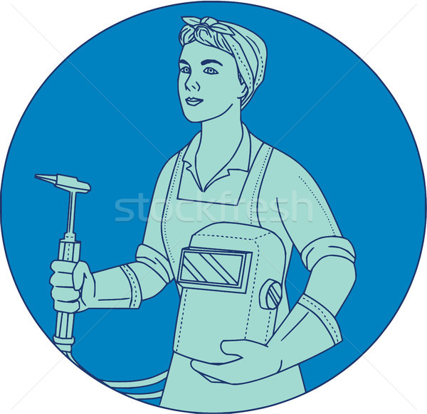 Female Welder Acetylene Welding Torch Mono Line Stock photo © patrimonio