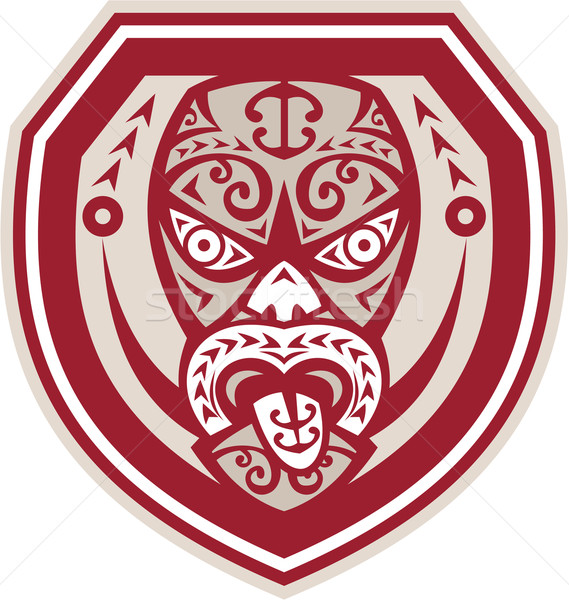 Maori Mask Tongue Out Shield Retro Stock photo © patrimonio