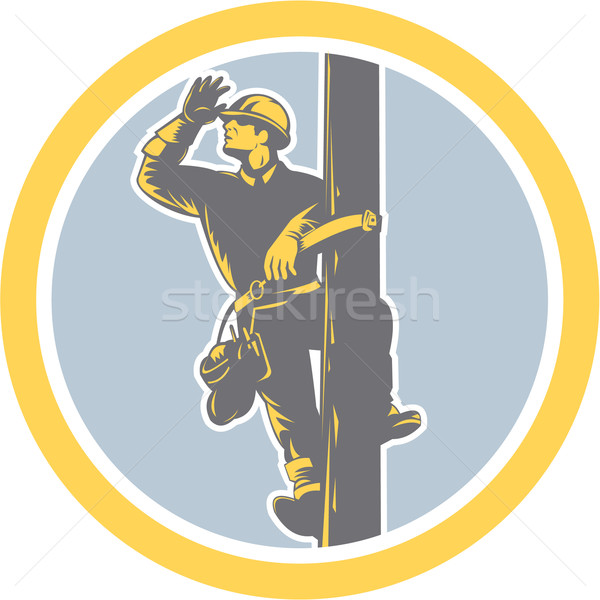 Power Lineman Telephone Repairman Looking Saluting Retro Stock photo © patrimonio