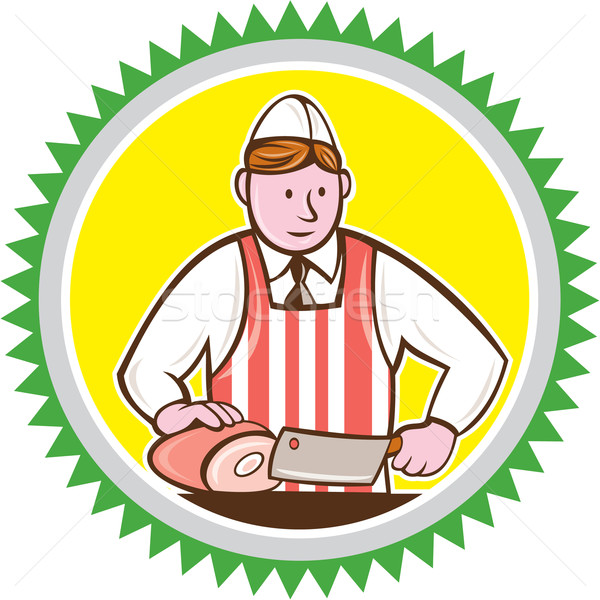 Butcher Chopping Ham Rosette Cartoon Stock photo © patrimonio