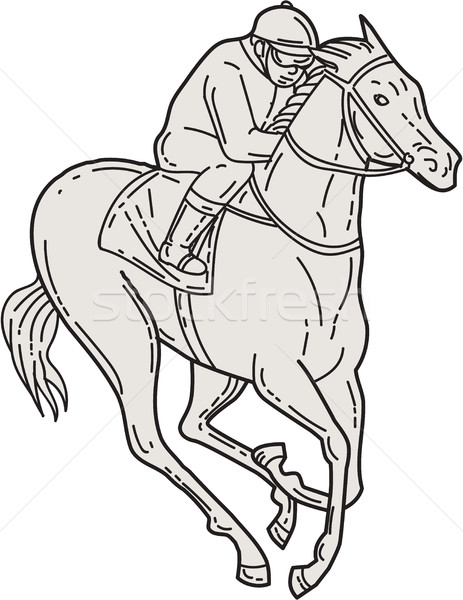 Jockey Riding Thoroughbred Horse Mono Line Stock photo © patrimonio