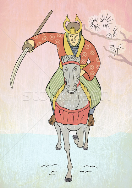 Szamuráj harcos lovaglás ló illusztráció kard Stock fotó © patrimonio