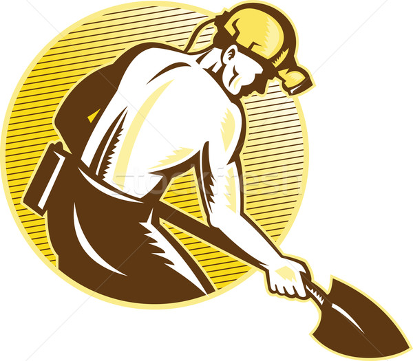 Stock photo: Coal Miner With Shovel Retro Woodcut