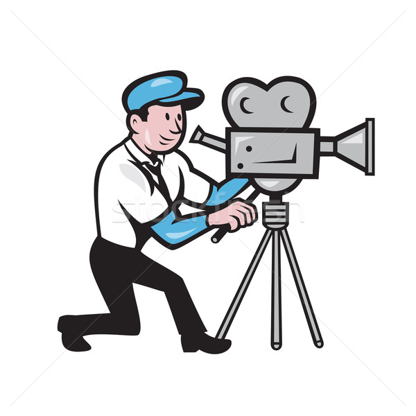 Cameraman Vintage Film Movie Camera Side Cartoon Stock photo © patrimonio