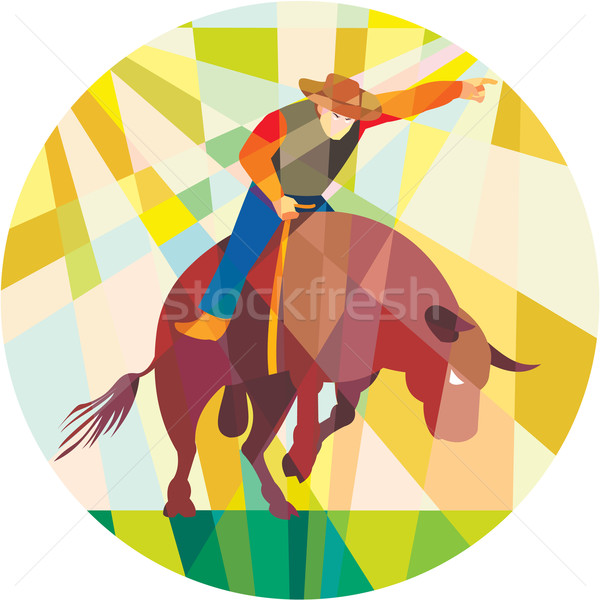 Rodeo Cowboy Bull Riding Pointing Low Polygon Stock photo © patrimonio