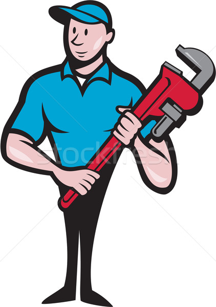 Plumber Holding Monkey Wrench Cartoon Stock photo © patrimonio