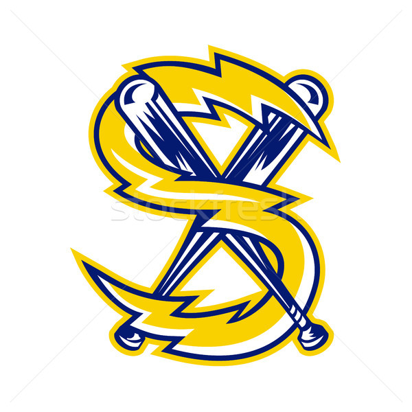 Crossed Baseball Bat With Electric Lightning Bolt Retro Stock photo © patrimonio