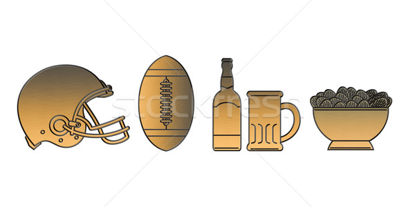 american football helmet ball beer chips golden metallic Stock photo © patrimonio