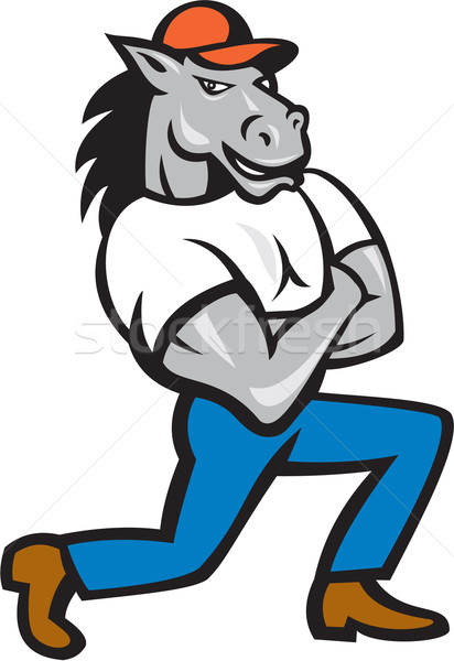 Horse Arms Crossed Kneeling Cartoon Stock photo © patrimonio