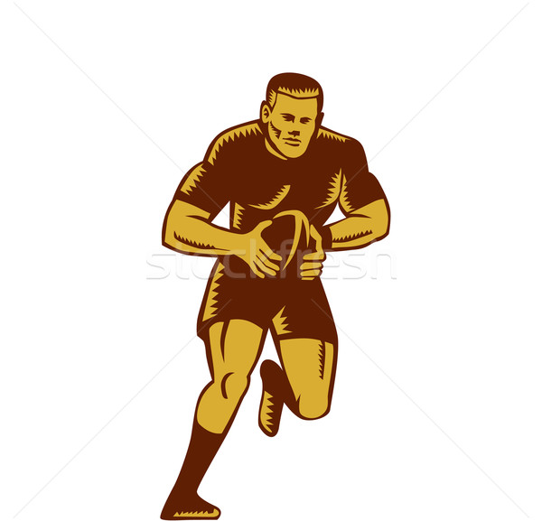 Rugby Player Running Ball Woodcut Stock photo © patrimonio