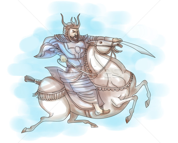 самураев воин меч верховая езда лошади иллюстрация Сток-фото © patrimonio