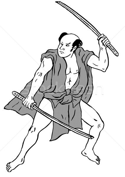 Stockfoto: Japans · samurai · krijger · vechten · illustratie · zwaard