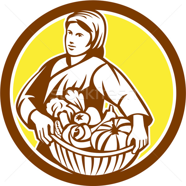 Female Organic Farmer Basket Harvest Retro Stock photo © patrimonio