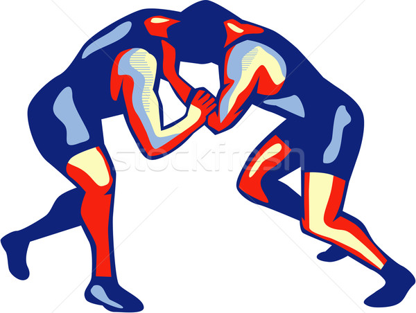 Freestyle wrestling retro ilustracja strona odizolowany Zdjęcia stock © patrimonio