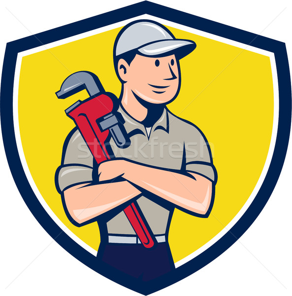 Plumber Arms Crossed Crest Cartoon Stock photo © patrimonio