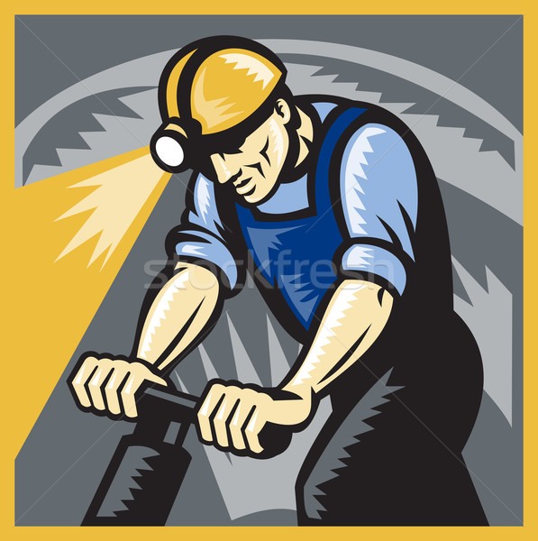 Coal Miner Drilling Pneumatic Drill Retro Woodcut Stock photo © patrimonio