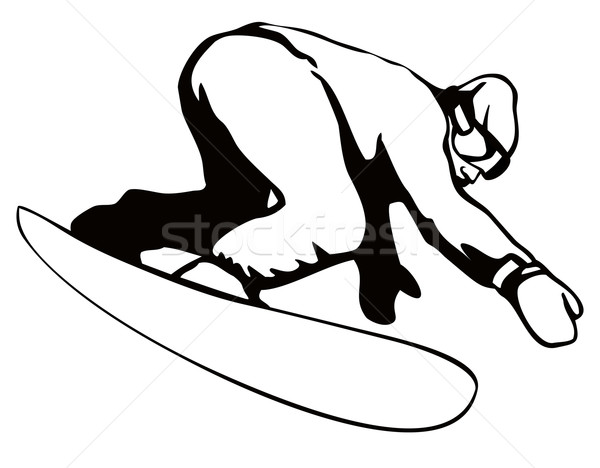 Snowboard levegő illusztráció személy feketefehér izolált Stock fotó © patrimonio