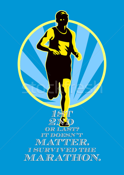 Maraton koşucu ilk Retro poster tebrik kartı Stok fotoğraf © patrimonio