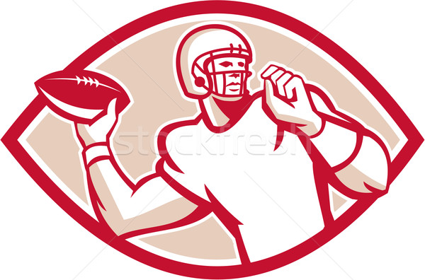 American Football QB Throwing Oval Retro Stock photo © patrimonio