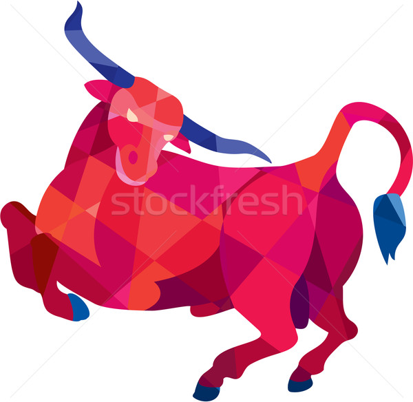 Stock photo: Texas Longhorn Bull Prancing Low Polygon