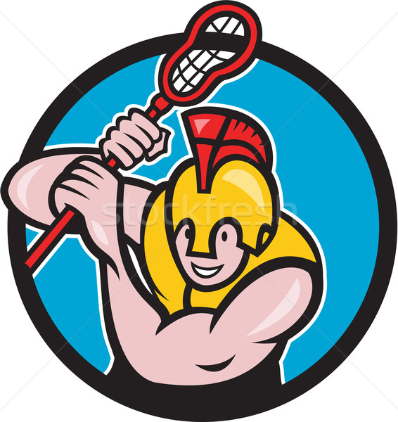 Gladiator Lacrosse Player Stick Circle Cartoon Stock photo © patrimonio