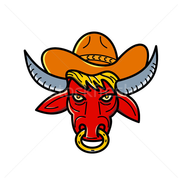 Bull Cowboy Hat Mono Line Art Stock photo © patrimonio