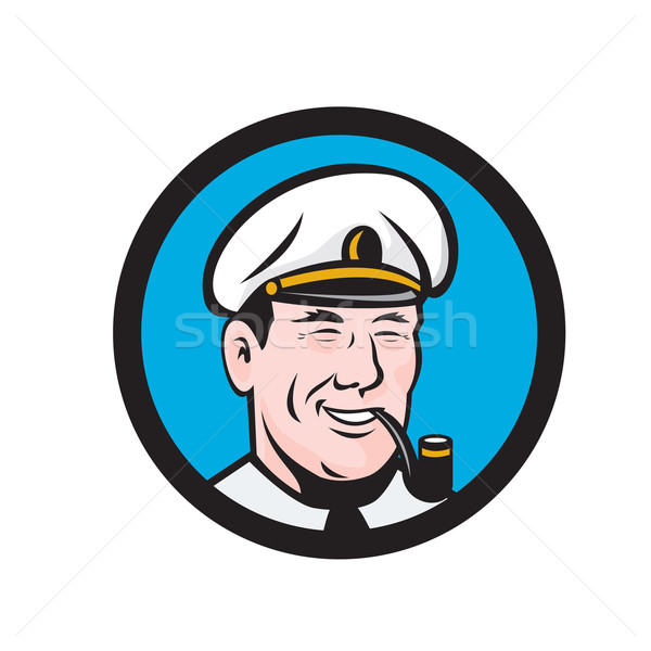 Smiling Sea Captain Smoking Pipe Circle Retro Stock photo © patrimonio