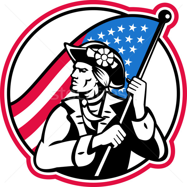 Stock photo: American revolutionary soldier with stars and stripes flag