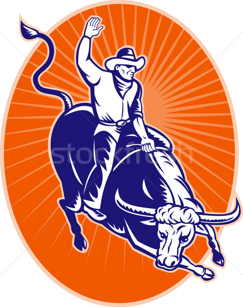 rodeo cowboy riding jumping longhorn bull Stock photo © patrimonio