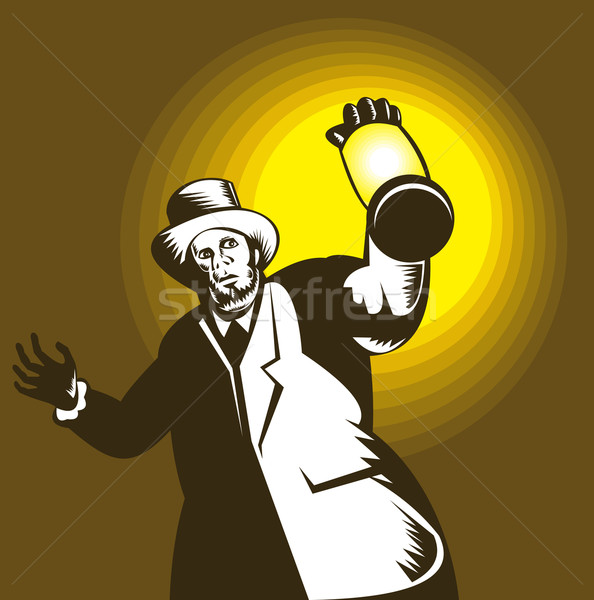 Man Wearing Top hat And Holding Lantern Stock photo © patrimonio