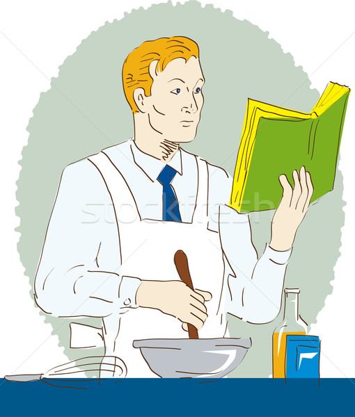 chef cook baker holding mixing bowl recipe book learning cooking Stock photo © patrimonio