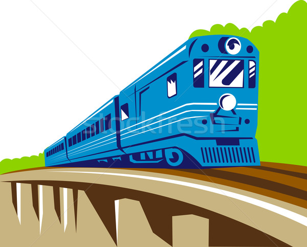 Diesel Zug Lokomotive Retro Brücke Illustration Stock foto © patrimonio
