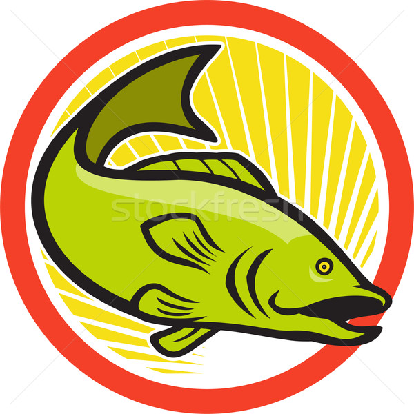 Stock photo: Largemouth Bass Jumping Cartoon Circle