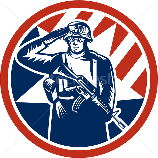 American Soldier Salute Holding Rifle Retro Stock photo © patrimonio