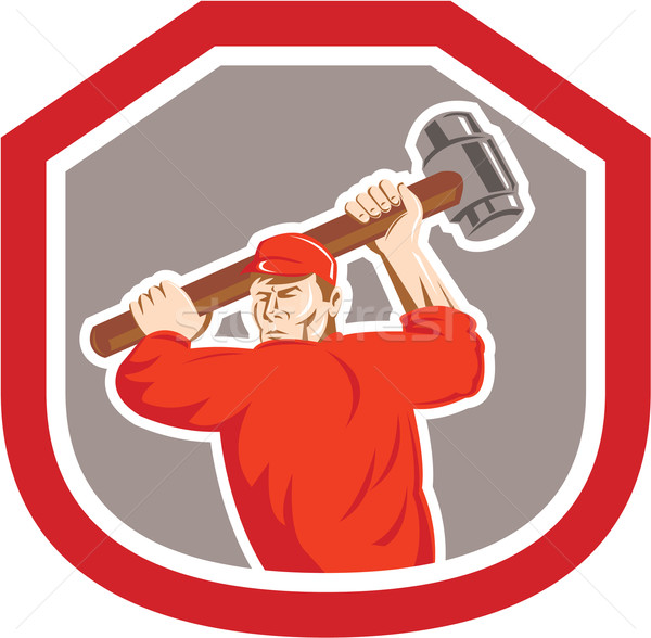 Union Worker Striking Smashhammer Shield Retro Stock photo © patrimonio
