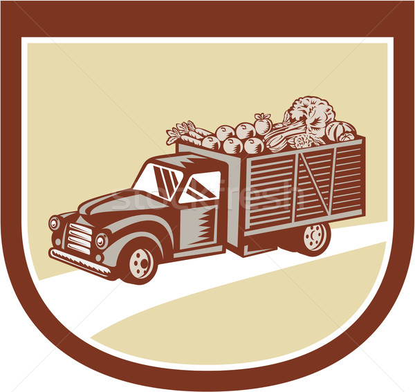 Vintage Pickup Truck Delivery Harvest Shield Retro Stock photo © patrimonio