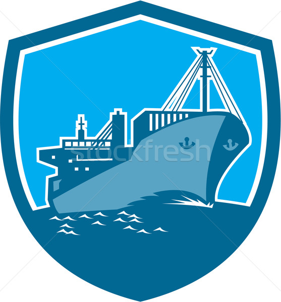 Containerschip vracht boot schild retro illustratie Stockfoto © patrimonio
