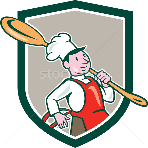 Chef Cook Marching Spoon Shield Cartoon Stock photo © patrimonio