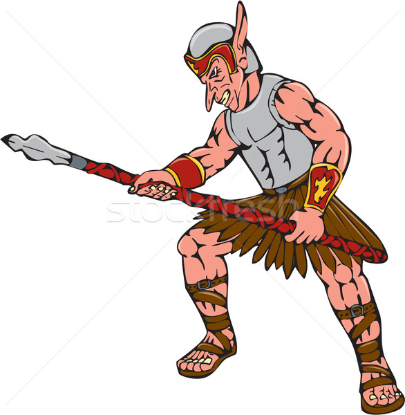 Orc Warrior Thrusting Spear Cartoon Stock photo © patrimonio