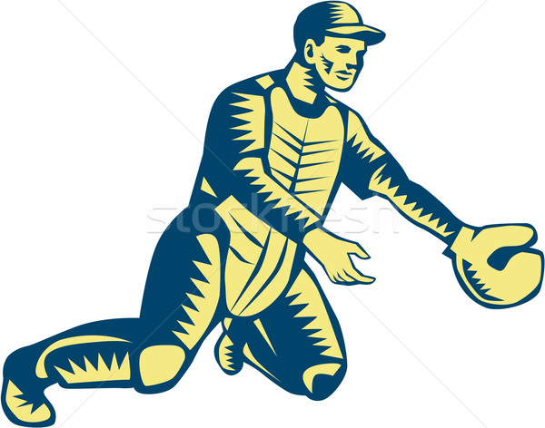 Baseball Catcher Catching Woodcut Stock photo © patrimonio