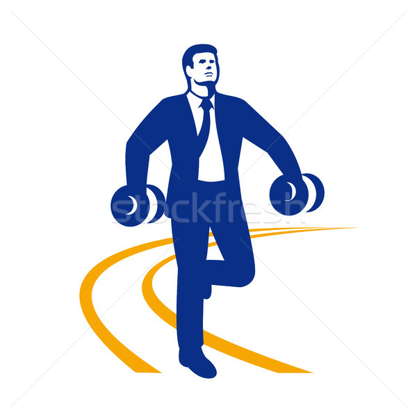 Businessman Power Walking Dumbbells Retro Stock photo © patrimonio