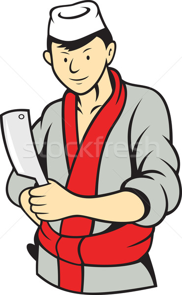 Japanese Butcher Holding Meat Cleaver Knife Stock photo © patrimonio